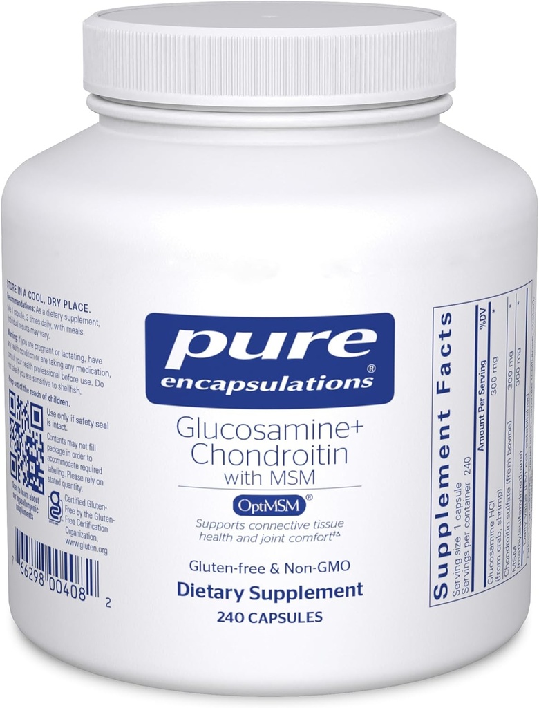 Încapsularea pură Glucosamină Chondroitin cu MSM - susţine formarea în comun de sănătate şi cartilaj normal * - menţine activitatea enzimatică - Gluten-free & non-GMO - 240 capsule