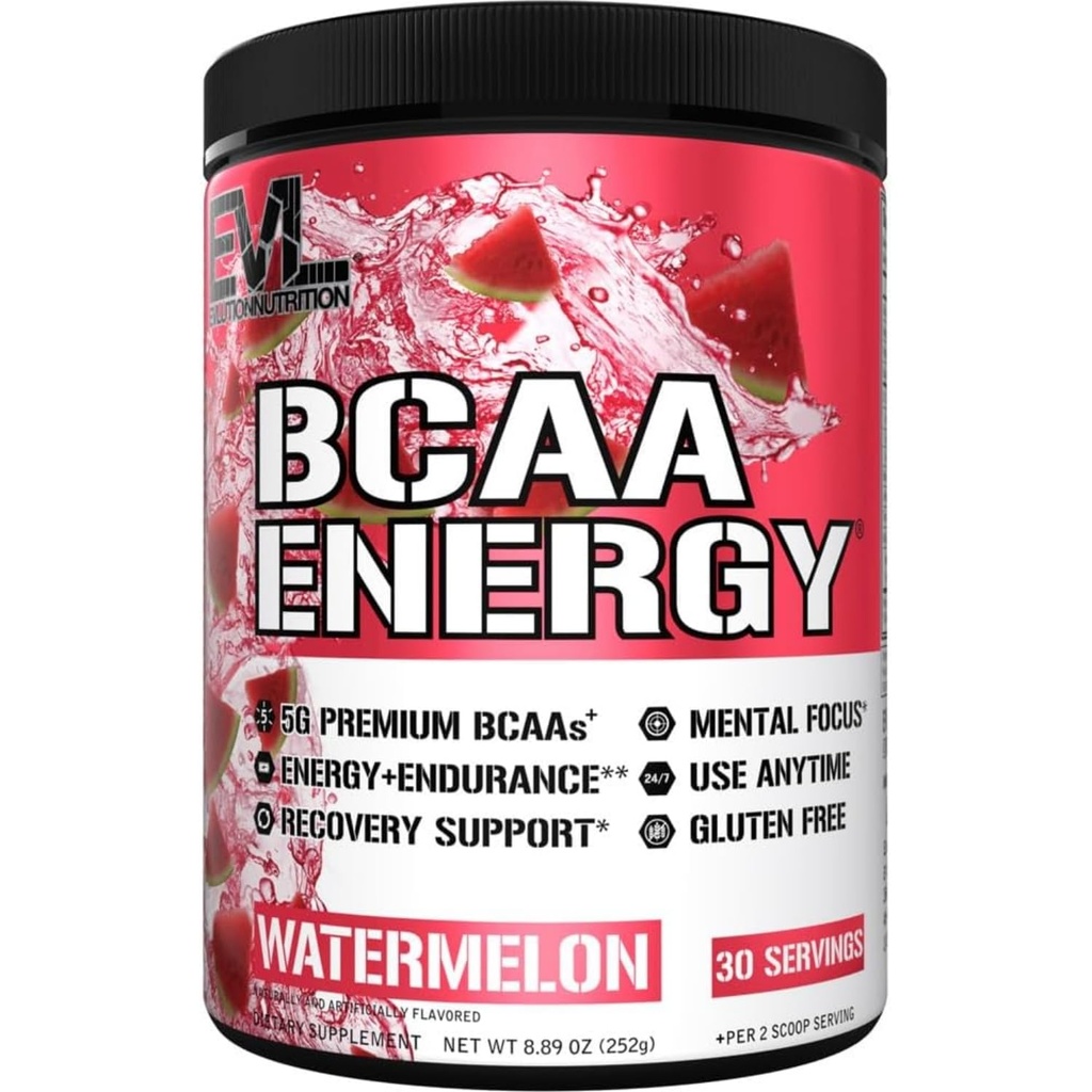 EVL BCAAs Aminoacids Powder - BCAA Energy Pre Workout Powder for Muscle Recovery Lean Growth and Endurance - Rehidratare Post Workout Recovery Drink with Natural Cafeina - Pepene verde