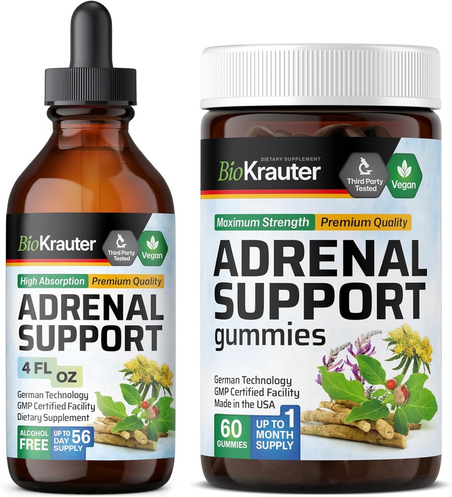 BIO KRAUTER Suport adrenal 60 Gume & Suport adrenal Tinctură 4 Fl. Oz.