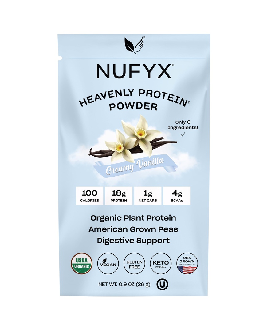 NUFYX® • Ceresc de proteine ® pulbere • Lumea este cel mai fin 100% Organic Americanrown mazăre • Vegan • Gluten gratuit • Carb scăzut (Creamy Vanilla, Packet)