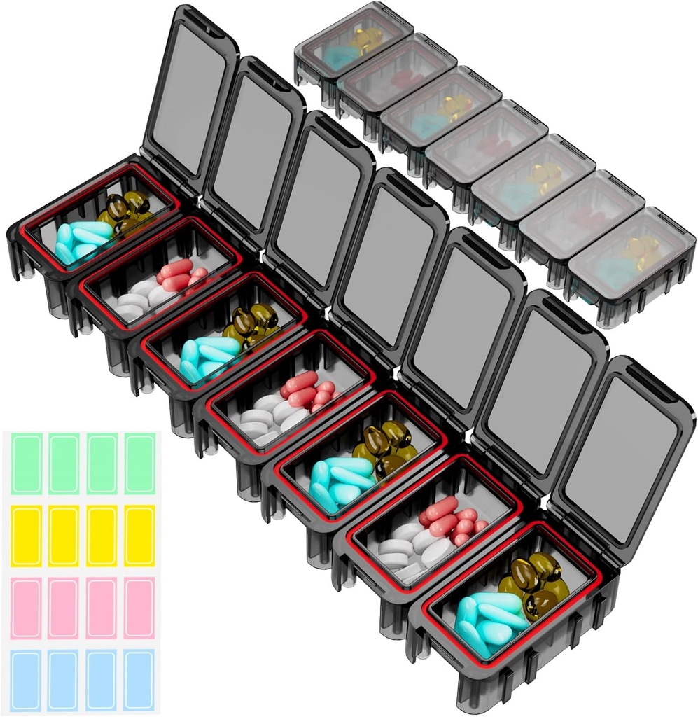 Restree Weekly Pill Organizator, 7 compartimente Portable Pilula cutie o dată pe zi, umiditate-Proof Pastile de călătorie caz, Pilula cutie de stocare pentru vitamina, medicina, ulei de pește / suplimente (negru)