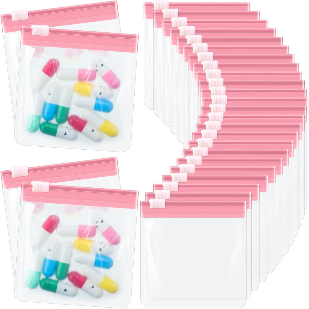 24 Pieces Pill Pouch Bags Zippered Pill Pouch Set Reutilizabil Translucid Medicina Organizator Auto Sigilare Medicina Bag de călătorie pastile de plastic cu Slide Lock Pill Baggies pentru pastile (Pink lumina)