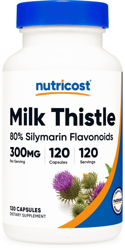 Capsule cu lapte Nutricost 300mg, 120 capsule (8% silimarină) - Gluten-free & non-GMO