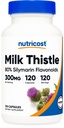 Capsule cu lapte Nutricost 300mg, 120 capsule (8% silimarină) - Gluten-free & non-GMO