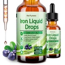 Supliment de fier lichid pentru femei Bărbaţi şi copii, picaturi de fier Vegan cu vitamina C D, B12, B-complex, Liquid potenţă ridicată cu multivitamine pentru anemie, suport energetic, sânge, magneziu blând