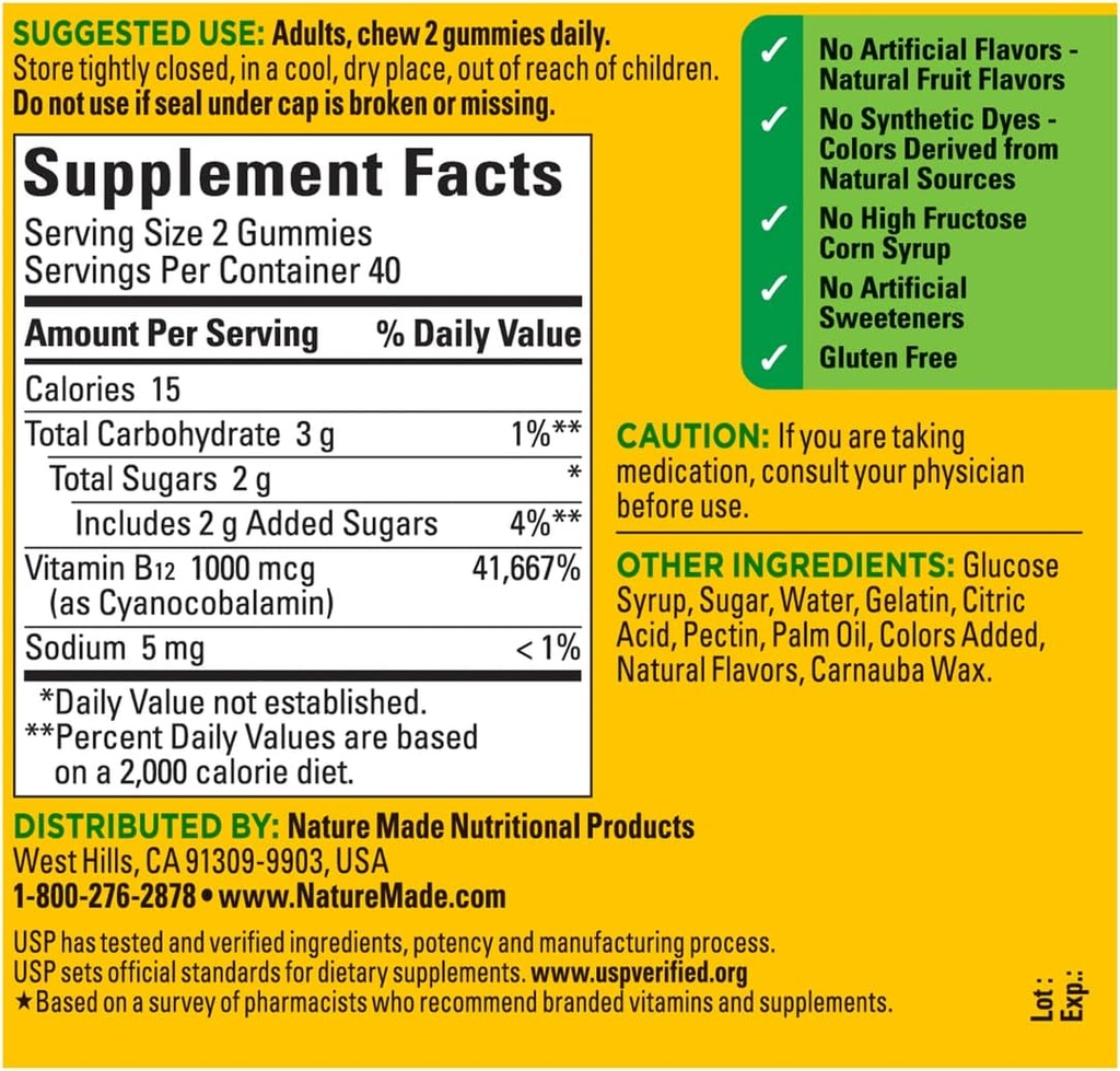 Nature Made B12 Energy Gummies 80 Count, (Pachet de 2), aroma poate varia.