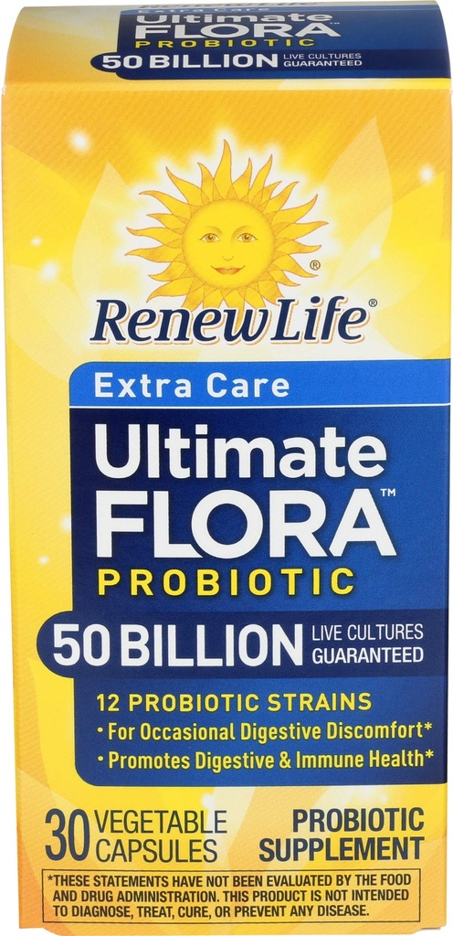 Reînnoirea vieții Capsule probiotice de îngrijire suplimentară, 50 Miliarde CFU Garantat, Zilnic Supplement Supplement Suport Immune, Digestive, Respirator Sanatate(1), L. Rhamnosus GG, Dairy, Soy și Gluten-Free, 30 Conte