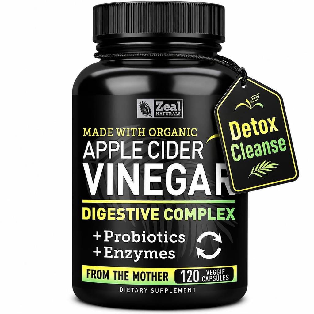 Capsule organice de cidru de mere Oţet + enzime digestive & Probiotice (1500 mg 