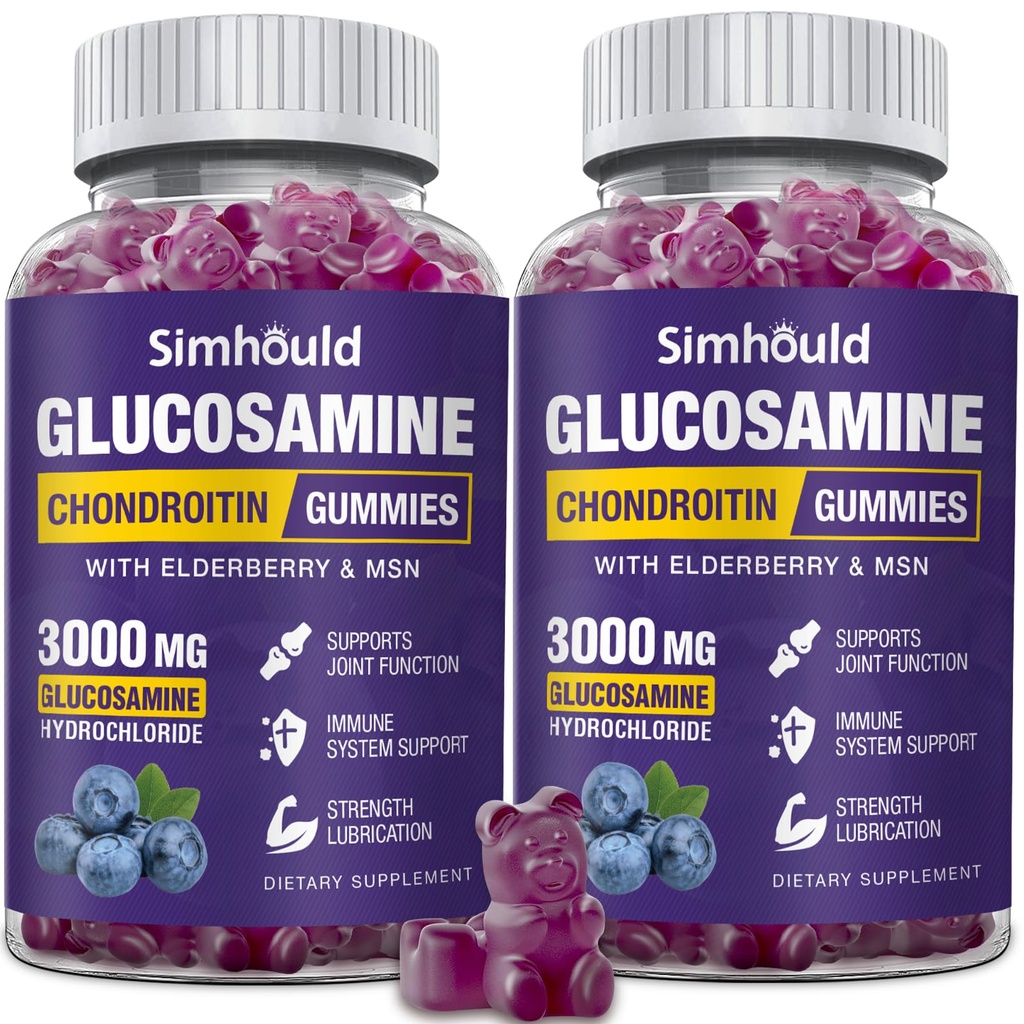 2 Packs Glucosamină Chondroitin Gummies - 3000MG supliment de suport comun cu MSM & Elderberry, flexibilitate, suport imun antioxidant Gummy pentru adulți, bărbați și femei