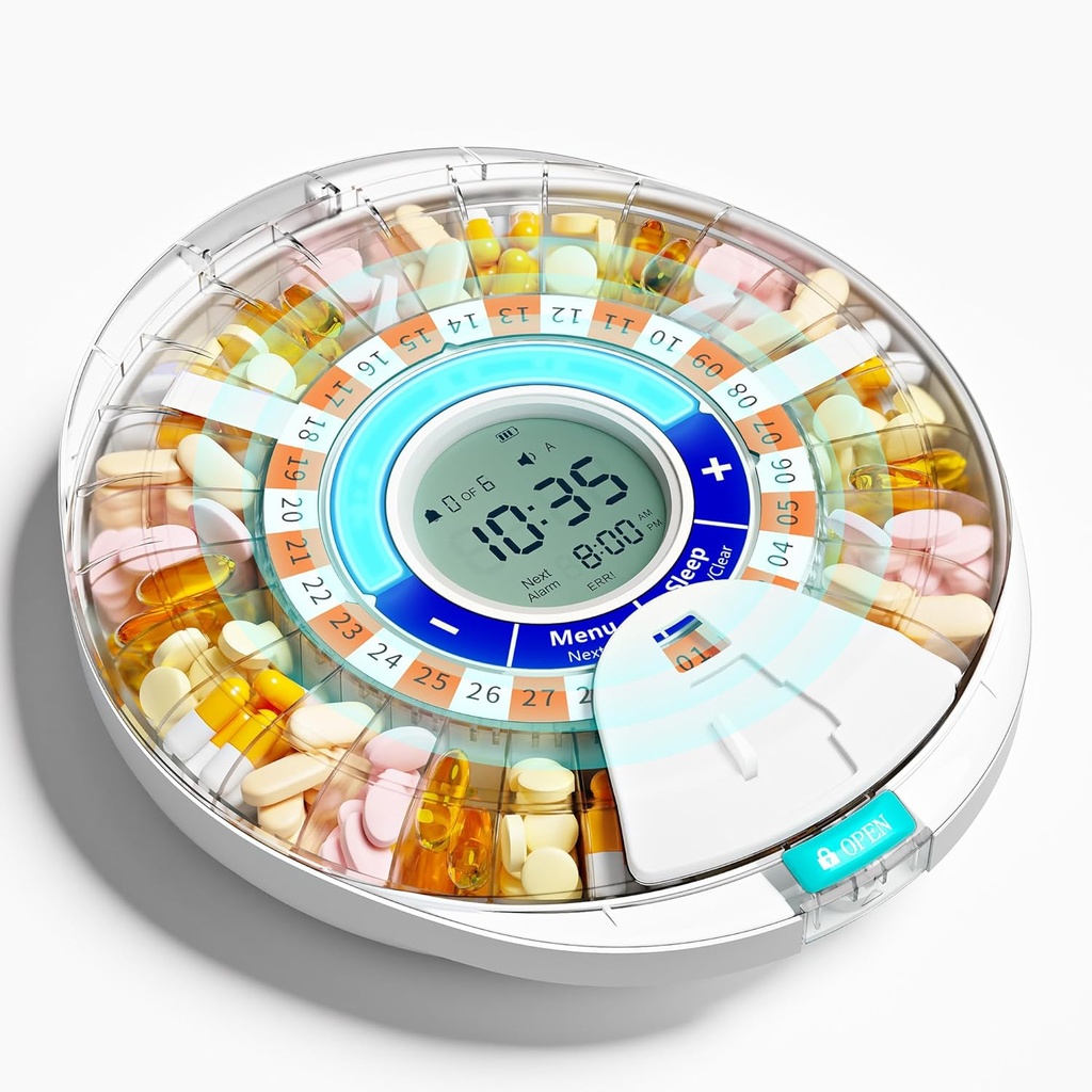 Upgraded Automatic Pill Dispenser pentru Vârstnici cu alarma: Smart Pill Dispenser Machine cu 28-Slot, Mix-Proof Tech & XL LCD, Enhanced Durability for Daily Medicine Management