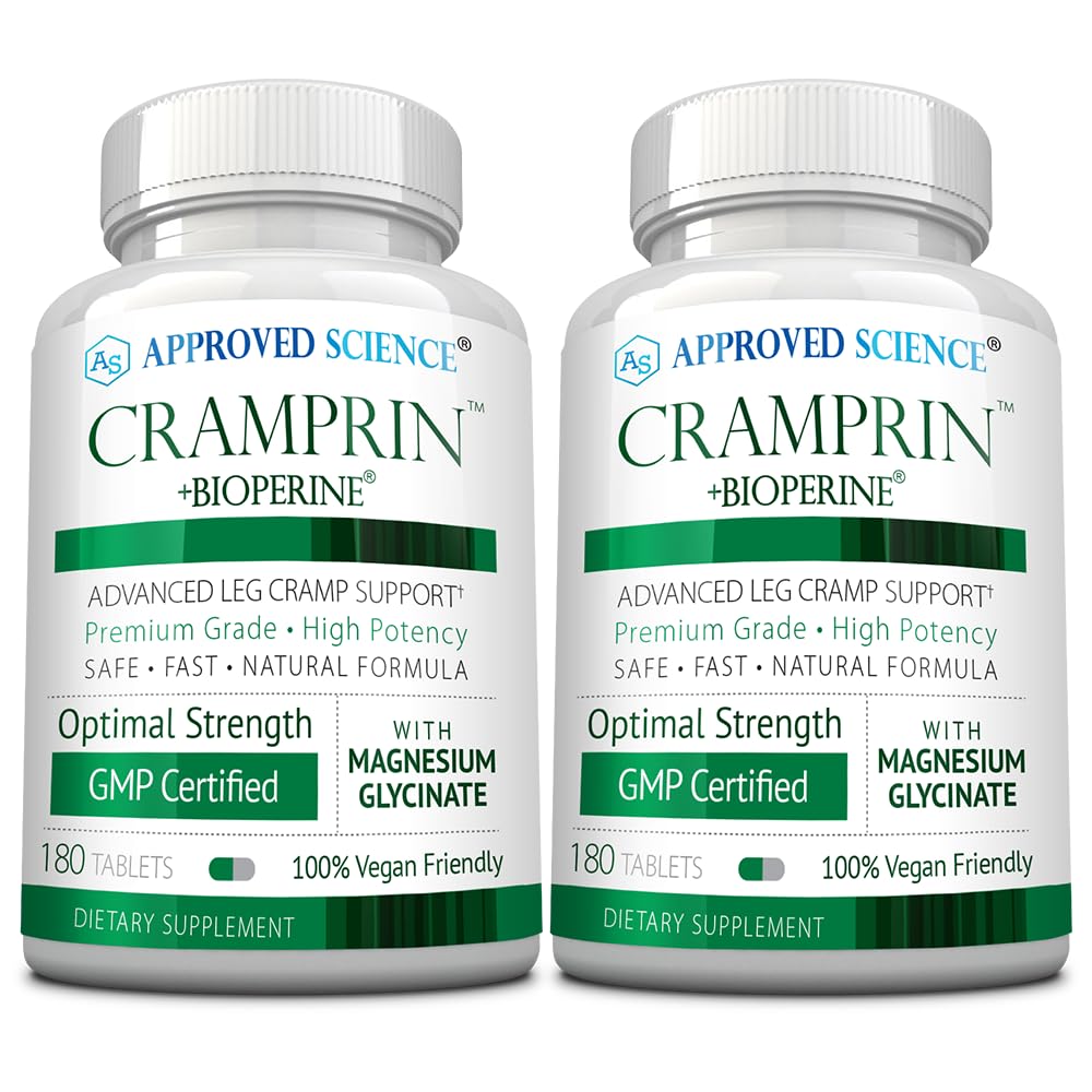 Stiinta aprobata Cramprin - Magneziu de mare absorbtie, Vitamina B Complex, BioPerine - 6 luni aprovizionare - 2 sticle - Vegan