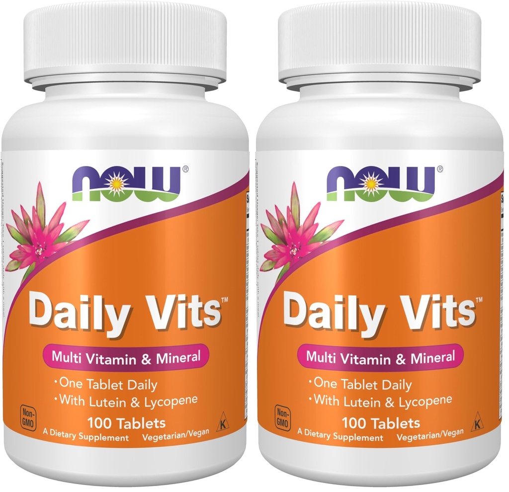 Suplimente now, Daily VitsTM, O tabletă zilnică cu luteină & Licopen, 100 comprimate (Pachet de 2)