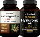 NatureBell capsule acid hialuronic cu Biotin + vitamina C & Ashwagandha 12,500 mg echivalent cu Black Pepper Bundle Pack 