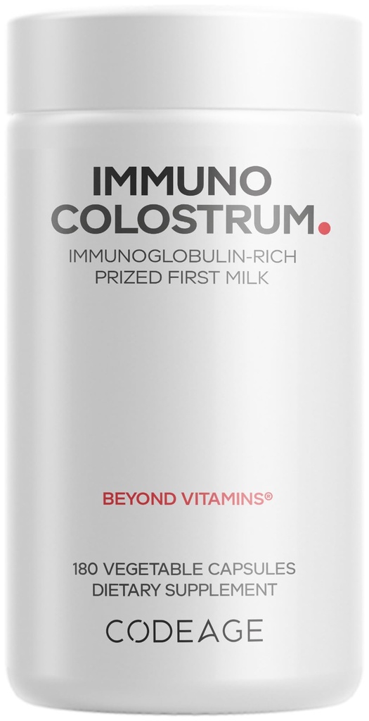 Codeage Colostrum Supliment, Grass-Fed Colostru - Premiat primul lapte - Grass-Finished, Freeze-Dried - Vitamine, imunoglobuline, Factori de creștere - non-GMO, Gluten-Free - 180 capsule