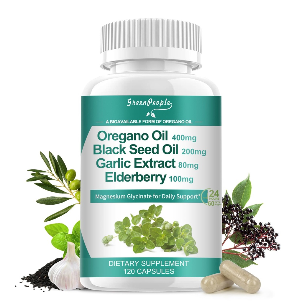 Capsule organice de ulei de Oregano 11-in-1 Blend cu ulei negru de semințe, afine, nuci de soc, măsline de dafin și negru pepper pentru Sugestie 