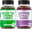 Ceai verde Fat Burner (60 Count) Pierdere în greutate Fat Burner Apetit Suppressant pentru adulți și Saffron Suplimente (60 Gummies) Premium Sugar Gratuit Gummy - 5 în 1 Formula avansată - Vegan Safe & SUA Made