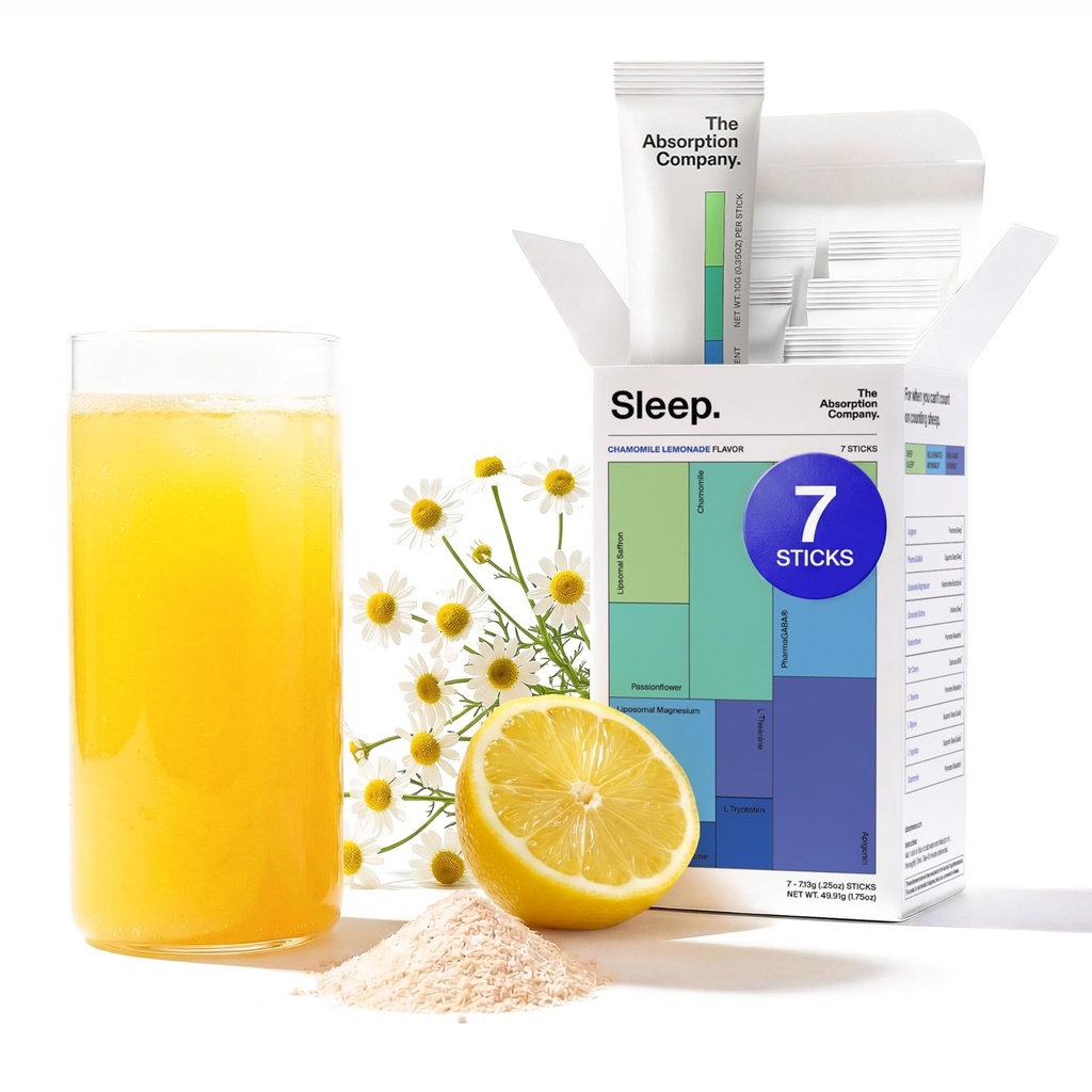 Sleep Aid Powder - Calmant Bea pentru somn adânc cu Liposomal Saffron, Magneziu & PharmaGABA Melatonina-gratuit Supliment natural pentru a reduce stresul și îmbunătățirea calității somnului Chamomile Lemonade 7 Sticks