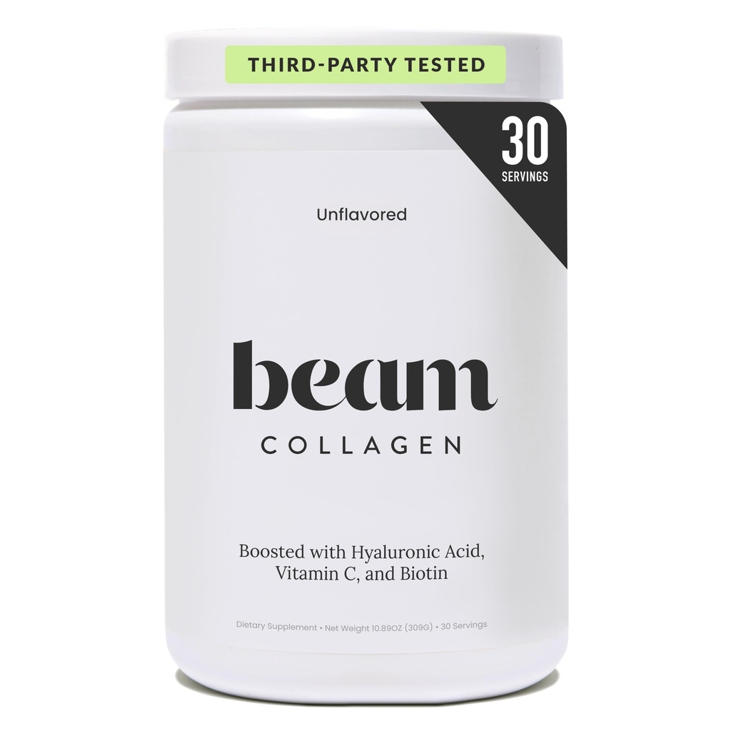 Beam Colagen Powder, Colagen pentru femei, Colagen cu acid hialuronic, Colagen Peptides tip 1 și 3, cu Biotin, Grass Fed Bovine, Third-Party testat, Cel mai bun pentru cafea, Vitamina C, 30 Serviri