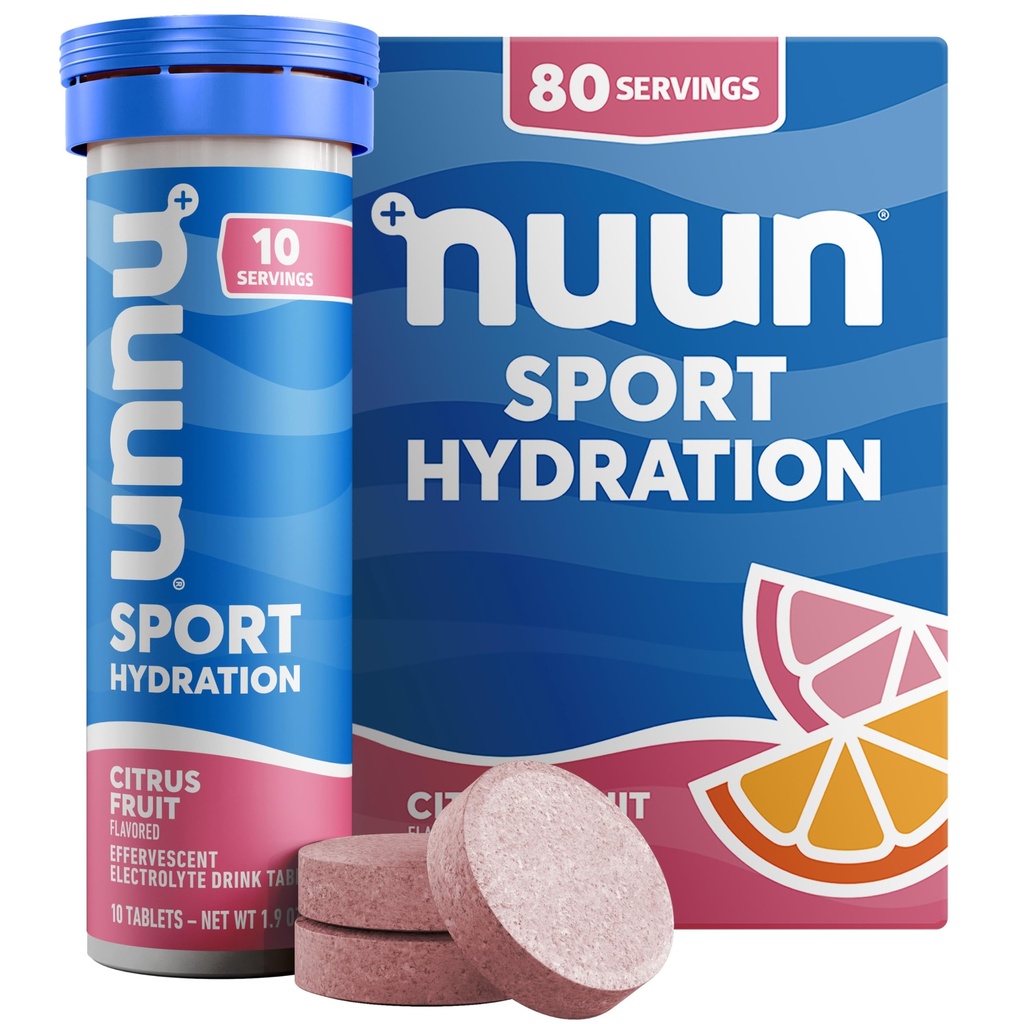 Nuun Sport Electrolit Tablete cu magneziu, calciu, potasiu, clorură & sodiu, gluten Free & Vegan, fructe citrice, 8 Pack (80 Servings Total)
