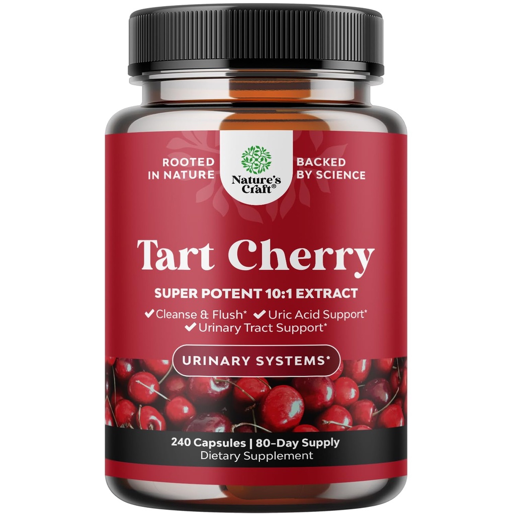 Capsule extra-rezistenta tarta de cirese - Tarta capsule extract de cirese 7500 mg pentru Uric Acid Cleanse pentru guta si rinichi de sprijin - Supliment extract de fructe pentru tract urinar de sănătate & suport comun - 240 Ct