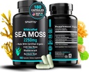 Certified Organic Sea Moss Capsules 2250 mg Wildcrafted Irish Sea Moss Brodock Root Bladderwrack Supliment Raw Seamoss Pills & Powder (Pachet de 1 la 180 Caps)