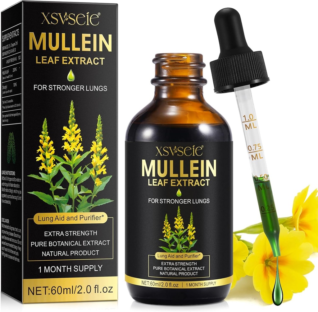 Mullein picături pentru plămâni, Mullein Extract de frunze pentru plămâni, Mullein Extract de frunze Tinctură cu supliment natural de plante mullein extract picături pentru Lung Curățenie și respirație Sănătate