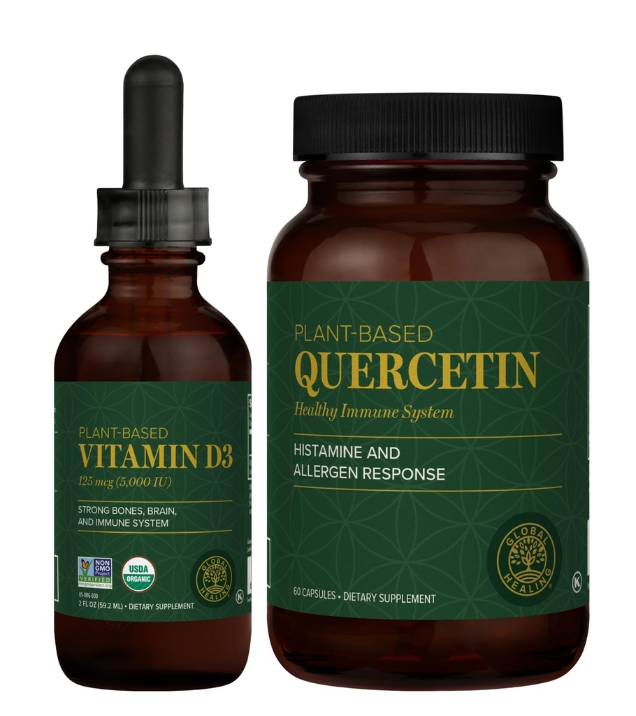 Global Healing Center - Vitamina D3 5000UI & Querbetin 250mg - Susţine oasele şi sistemul imunitar, sănătatea respiratorie