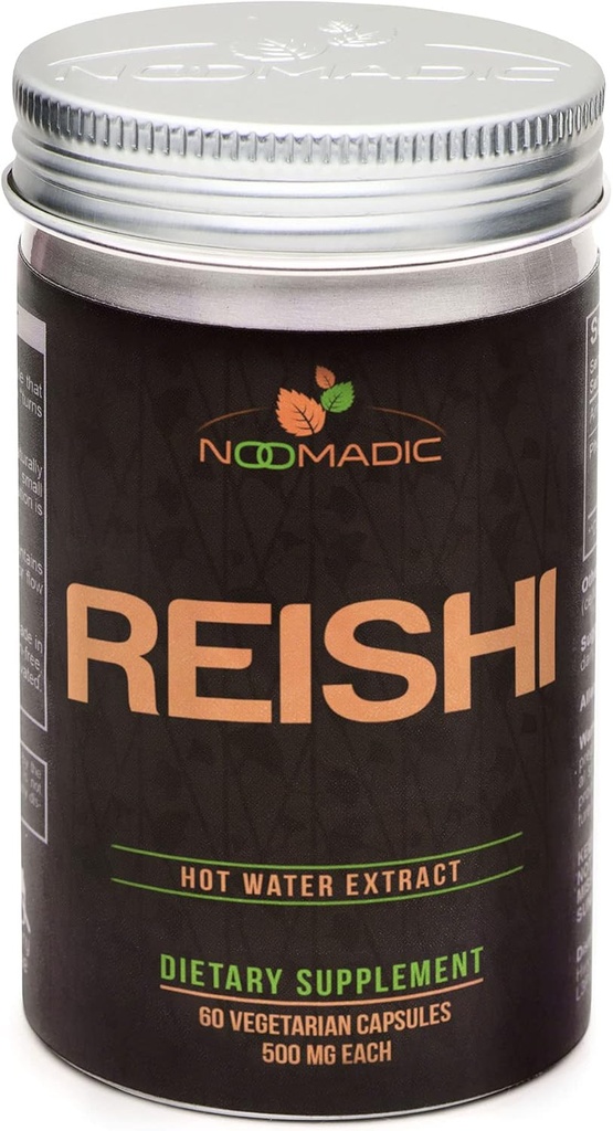Noomadic Reishi Mushroom, 60 capsule, 500 mg fiecare, wellness & longevitate generală, extract de apă caldă, Corpuri fructifere, 30% Beta-D-Glucani