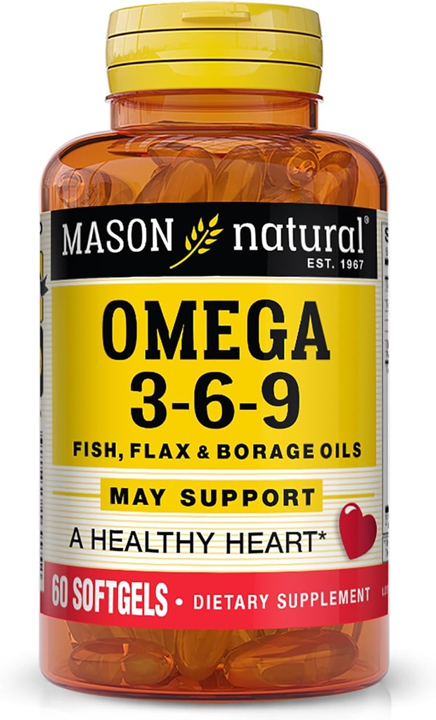 Mason Natural Omega 3-6-9 cu pește, semințe de in, și ulei de porumb, 60 Softgels