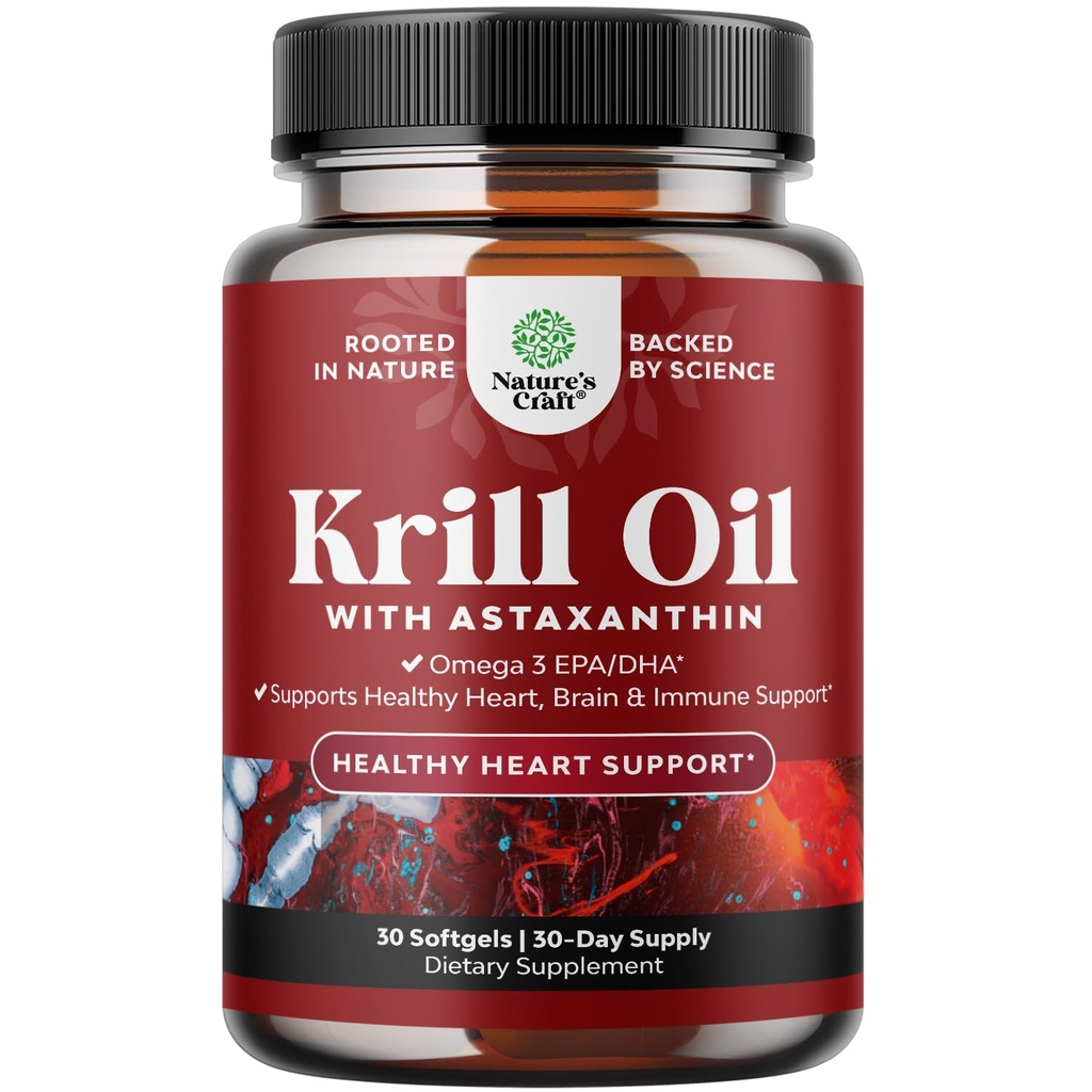 Krill Omega 3 ulei de pește Softgels - concentrat Krill EPA & DHA ulei de pește Omega 3 Supliment pentru femei și bărbați pentru sprijin imunitar, sănătos creier și inima - Burpless Fatty Acids Supliment - 30 Conte