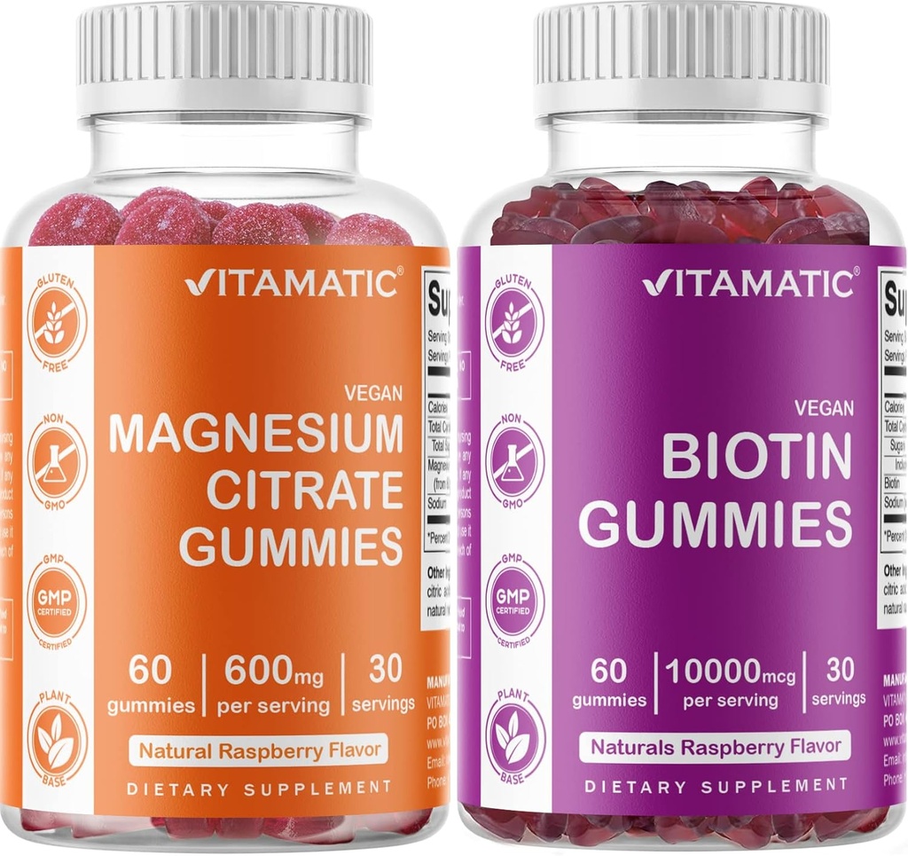 Gume de magneziu vitamatic și gume de biotin - 60 Vegan Conte fiecare