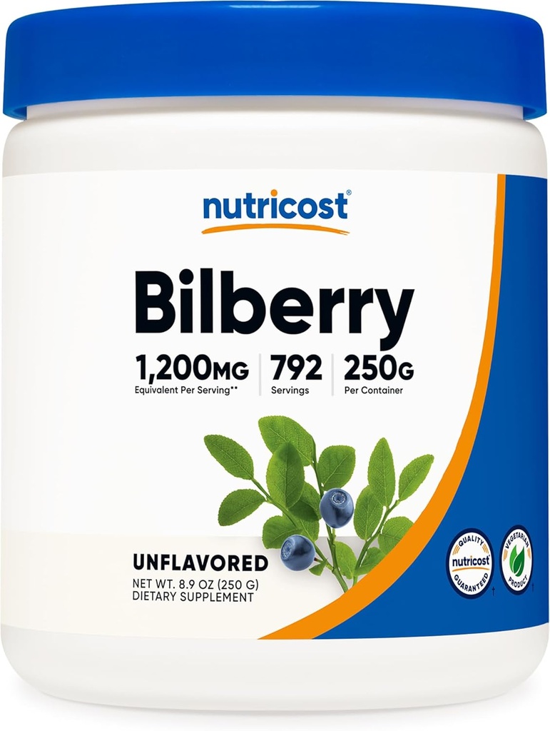 Nutricost Bilberry Powder 250 Grams - Gluten gratuit și non-GMO