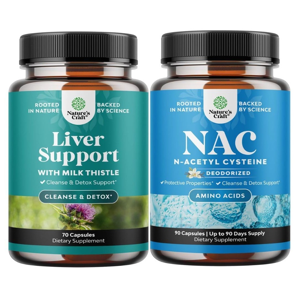 Bundle de ficat Cleanse Detox & Reparații Formula și NAC Supliment N-Acetyl Cysteine 600mg - Herbal Liver Support Supplement with Milk Thistle - High Absorbtion NAC 600 mg Capsule Glutatione