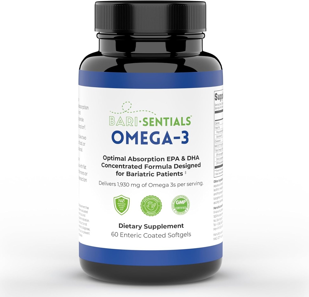 R-Kane Nutritionals Barisentials Omega-3 Supliment - 1,930 mg EPA & DHA Per Serving- Proiectat pentru Pacientii Bariatrici - Tehnologie MAG-03 de mare absorbtie - 60 Softgels acoperite (1-Month Supply)