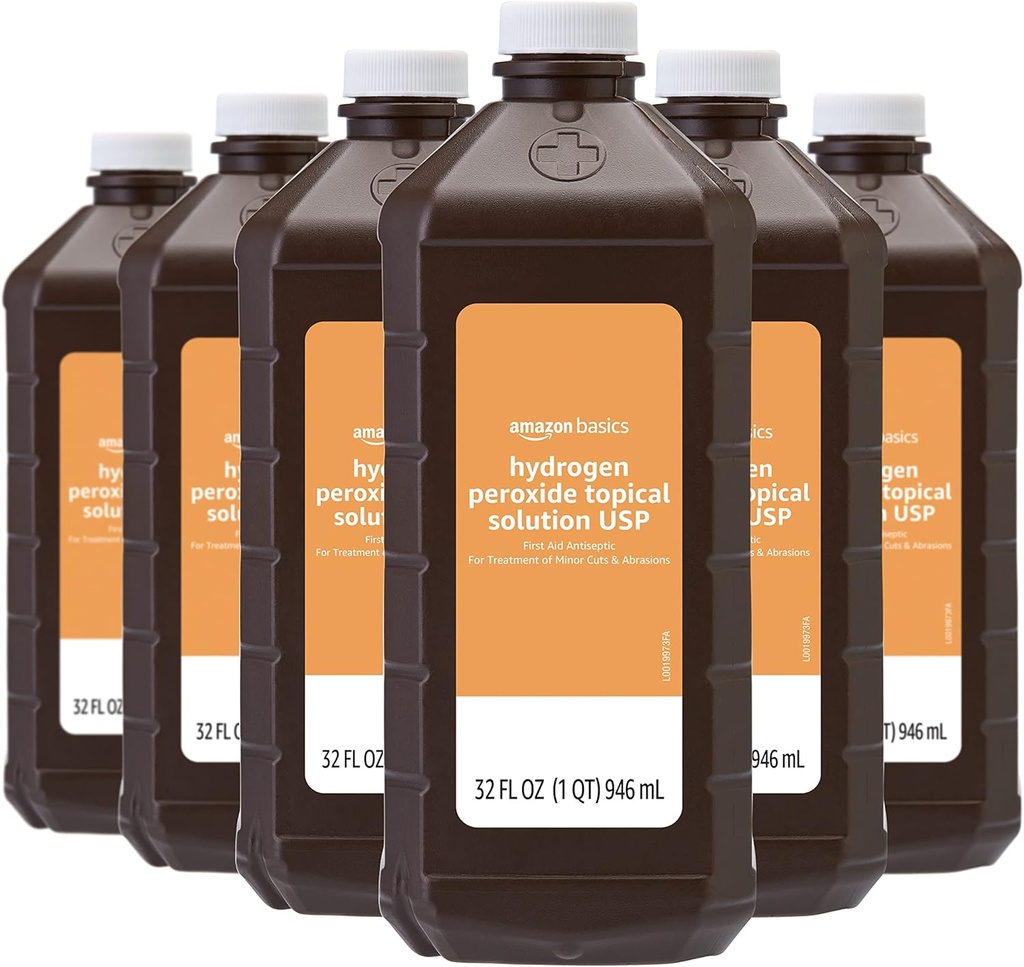 Amazon Basics Hidrogen Peroxid Soluție Topicală USP, Nearomatizat, 32 Fl Oz, Pachet de 6