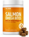 Pet MD Salmon Omega Bites pentru câini - Skin and Coat Supplement with Omega 3 & 6 for Dogs Plus DHA & EPA - Promovează alergie & Dry Skin Relief - 60ct