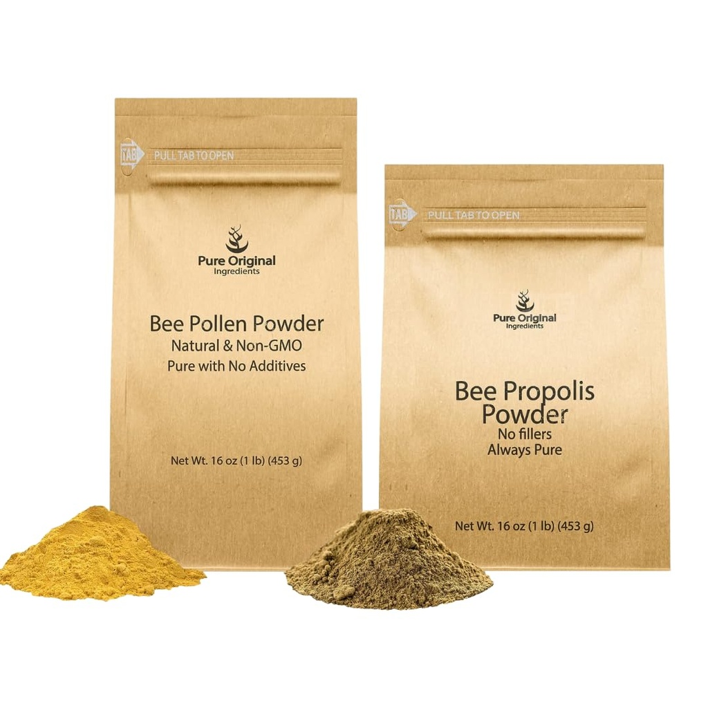 PURE INGREDIENTS BEE Polen Powder și Bee Propolis Powder Bundle, 1 lb fiecare, fără Fillers, Lab verificat