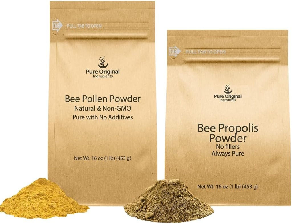 PURE INGREDIENTS BEE Polen Powder și Bee Propolis Powder Bundle, 1 lb fiecare, fără Fillers, Lab verificat