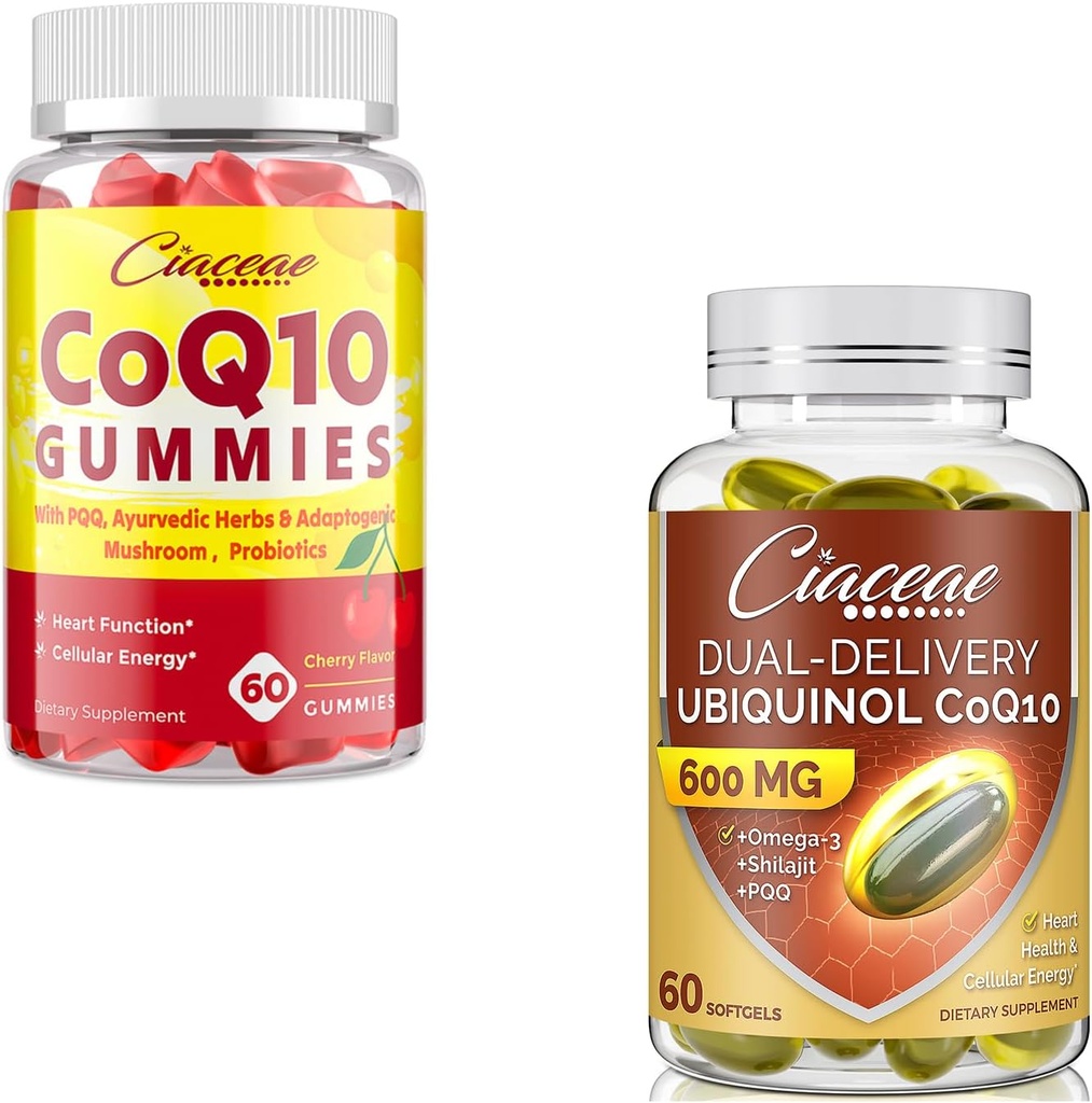 Ubichinol CoQ10 600 MG 60 Softgels Bundle with CoQ10 Gumies 400 MG 60 Count
