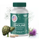Choline Bitartrate 500MG - Premium Suplimente de colină - Suplimente de suport hepatic & Gallbladder - Colina Suplemento 500 mg Orgánica - Vitamina cerebrală pentru memorie și concentrare - 60 Capace de colină