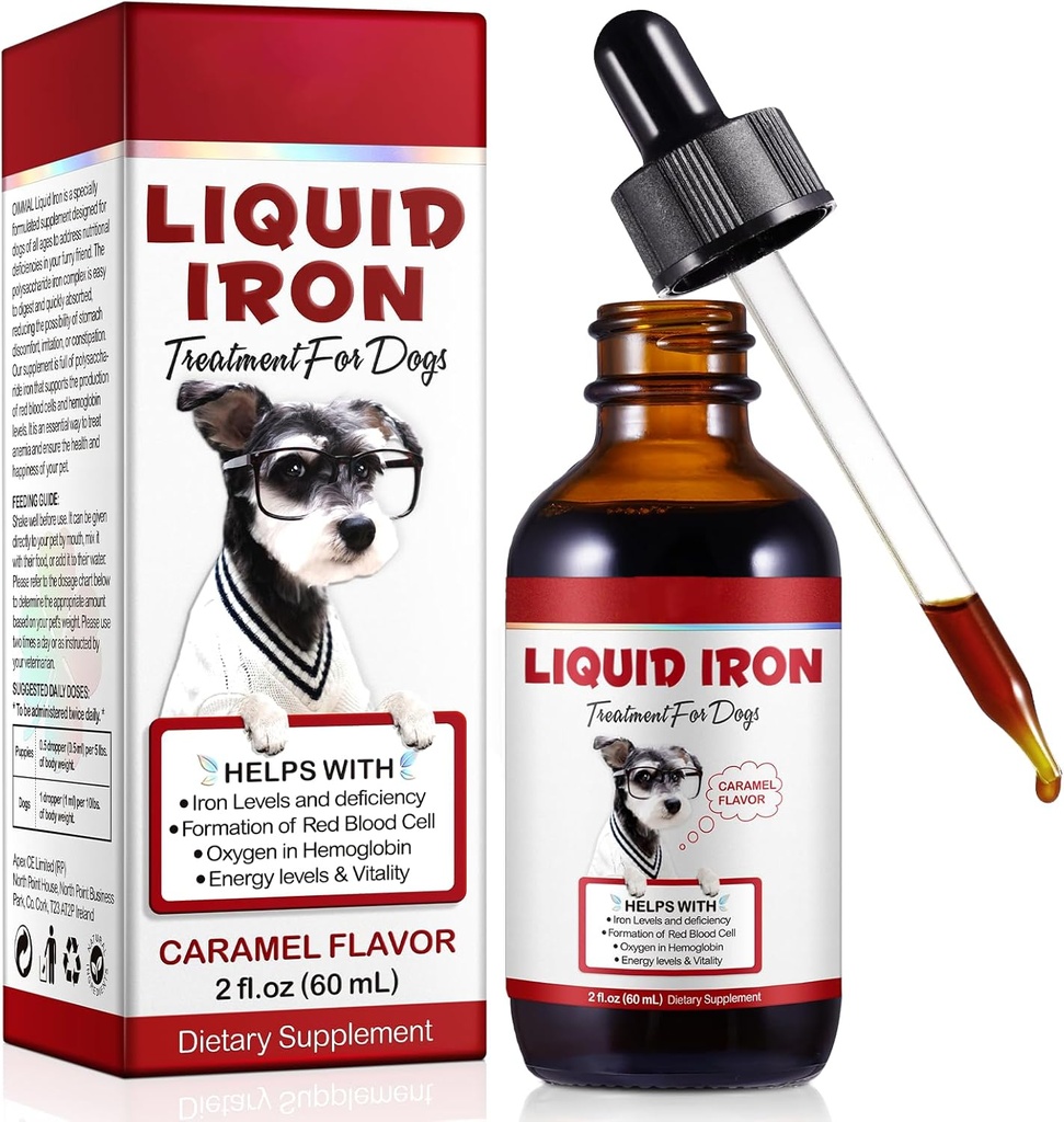 Suplimente de fier lichid pentru câini,LiquiI fier cu vitamina C și B12,Suports Anemie, Nivele scăzute de energie și letargie, Promotii de sange sanatate, ajută la formarea de celule roșii din sânge