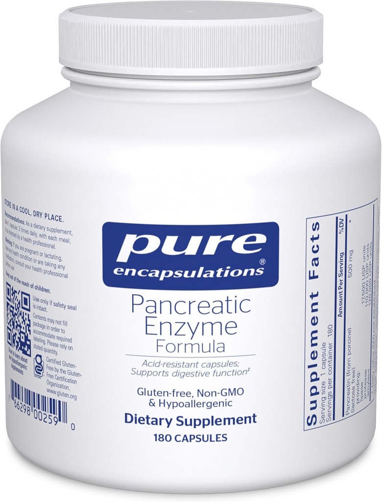 Pure Encapsulations Pancreatic Enzyme Formula - Enzime digestive pentru digestia - consolidează sănătatea gută * - Capsule de livrare vizate - Gluten gratuit & non- GMO - 180 capsule