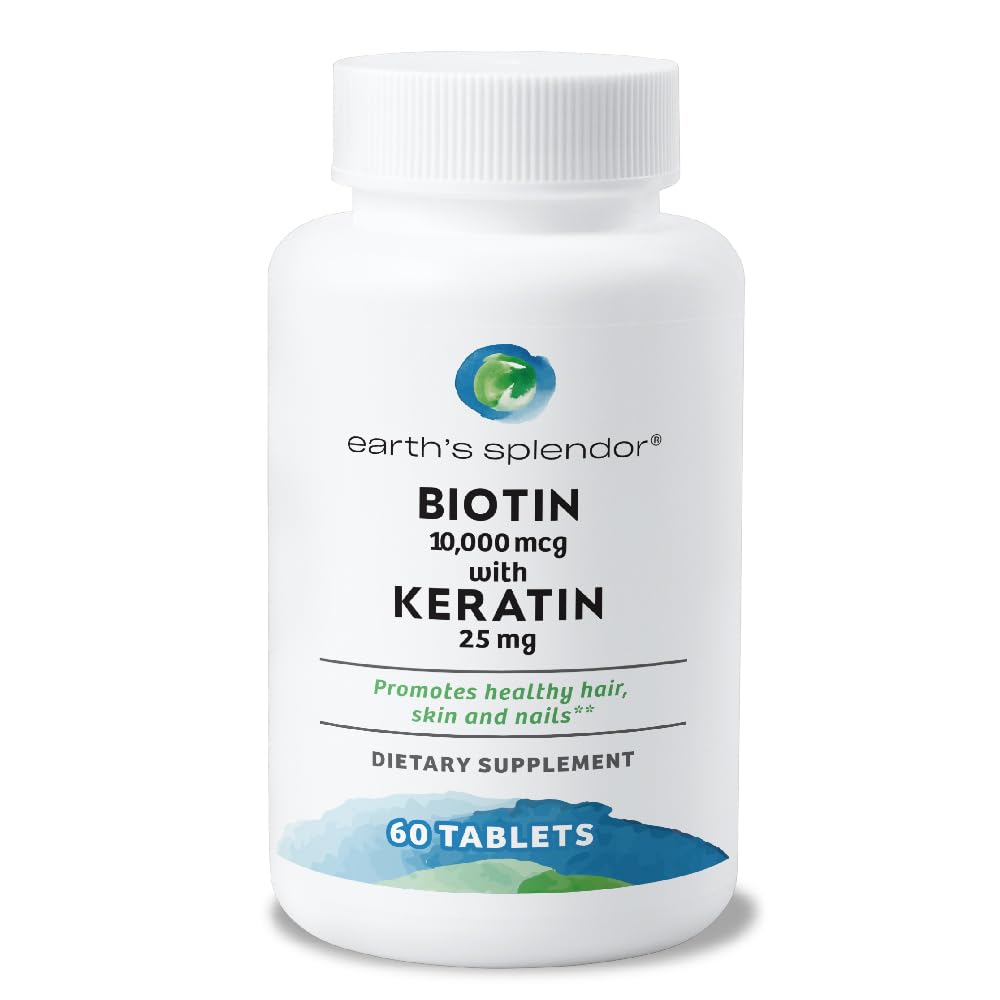Splendor Biotin Terra 10.000 mcg + Keratina 25mg, Promoveaza parul sanatos, unghii puternice si suport de piele, 60- zi de aprovizionare