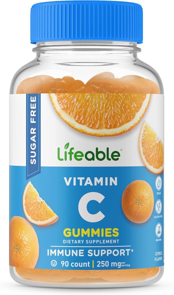 Lifeable Sugar Free Vitamin C – 250 mg – Great Tasting Natural Flavor Gummy Supplement – Vegetarian GMO-Free Chewable Vitamins – for Immune Support – for Adults – 90 Gummies