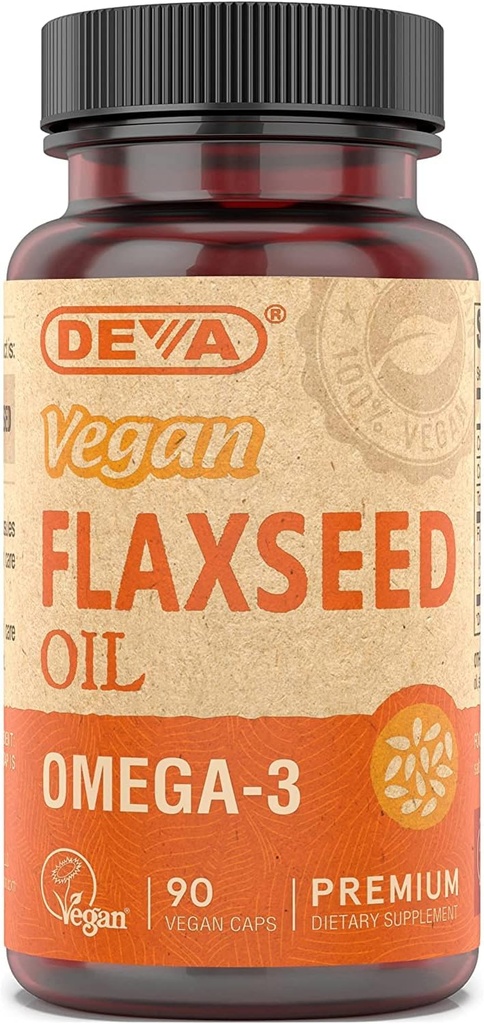 Deva Vegan Vitamins Flax Seed Oil, 500 MG, Vegan, 90 Vcap (4 ambalaj)