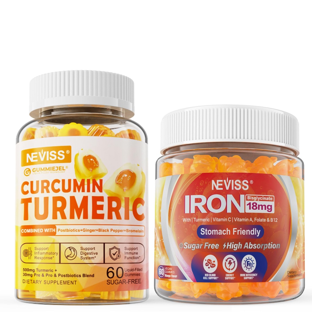 Curcumina cucurcumina cu zahar umpluta 550 mg pentru adulti,Vegan Iron Gumies Supliment cu vitamina C
