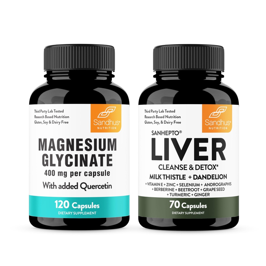 Glicinat de magneziu Sandhu cu Querbetin & capsule de suport hepatic 