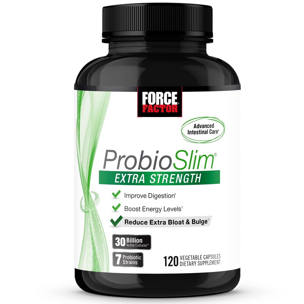 Force FACTOR ProbioSlim Probiotice suplimentare de putere pentru femei si barbati cu 30 miliarde CFU de probiotice pentru sanatate digestiva, balotare si sanatate, cu Prebiotic Fibra, 120 capsule