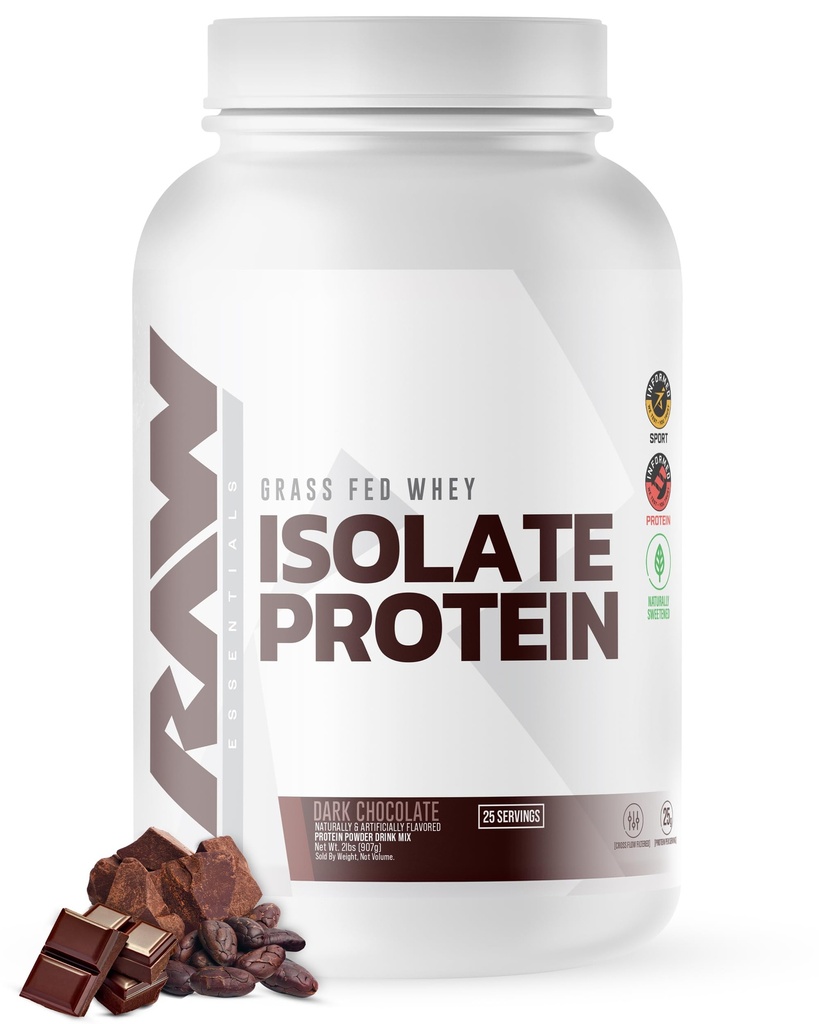 RAW Whey Izolat Pulbere de proteine, Ciocolata Intunecata - 100% Grass-Fed Sports Nutritie Whey Pulbere de proteine pentru cresterea si recuperarea musculara - Fat scăzut, carbohidrat scăzut, aroma natural și îndulcit - 25 Serviri