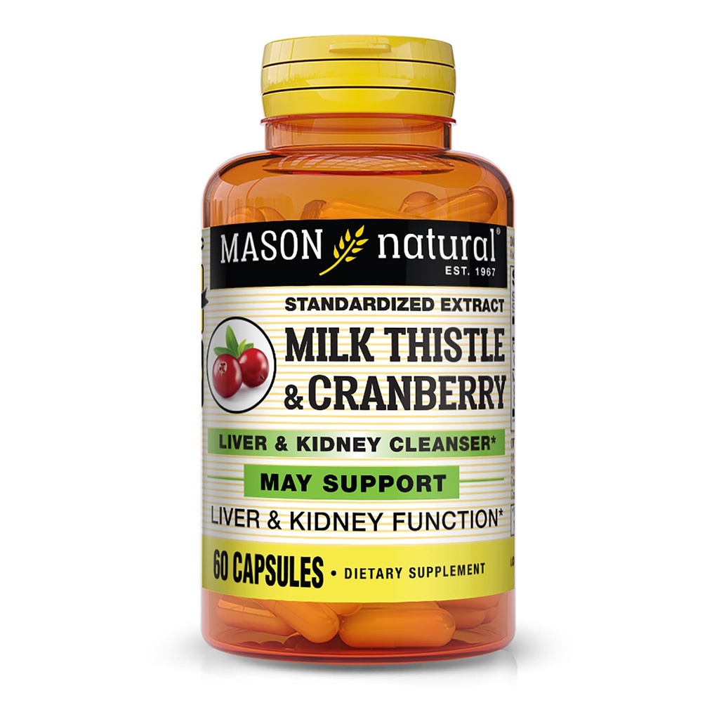 MASON NATURAL Milk Thistle/Cranberry Liver & renal Cleanser - Suportă funcţia hepatică şi renală sănătoasă, Cleanse şi Detoxifiere, 60 capsule